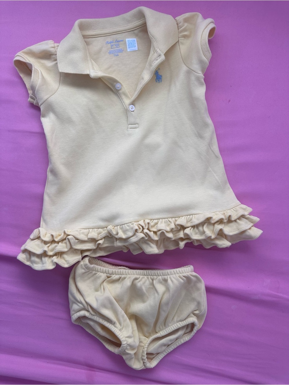 Ralph Lauren Yellow Polo Shirt with Pink Background
